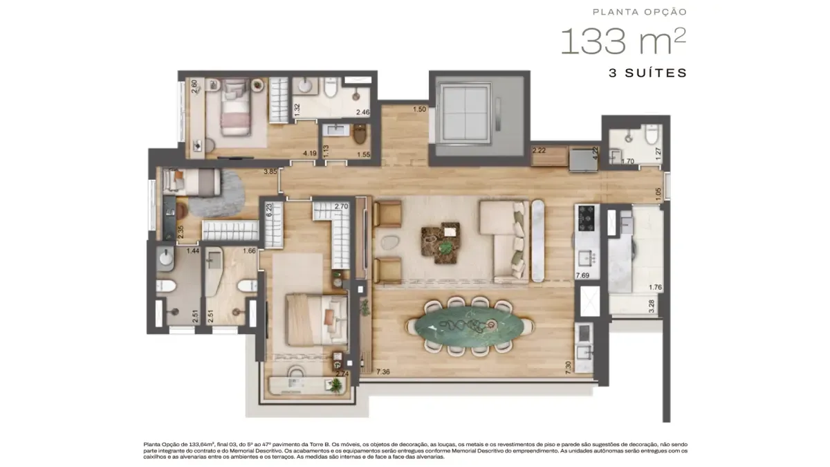 Planta humanizada Planta de 133m² — Jardim da Hípica