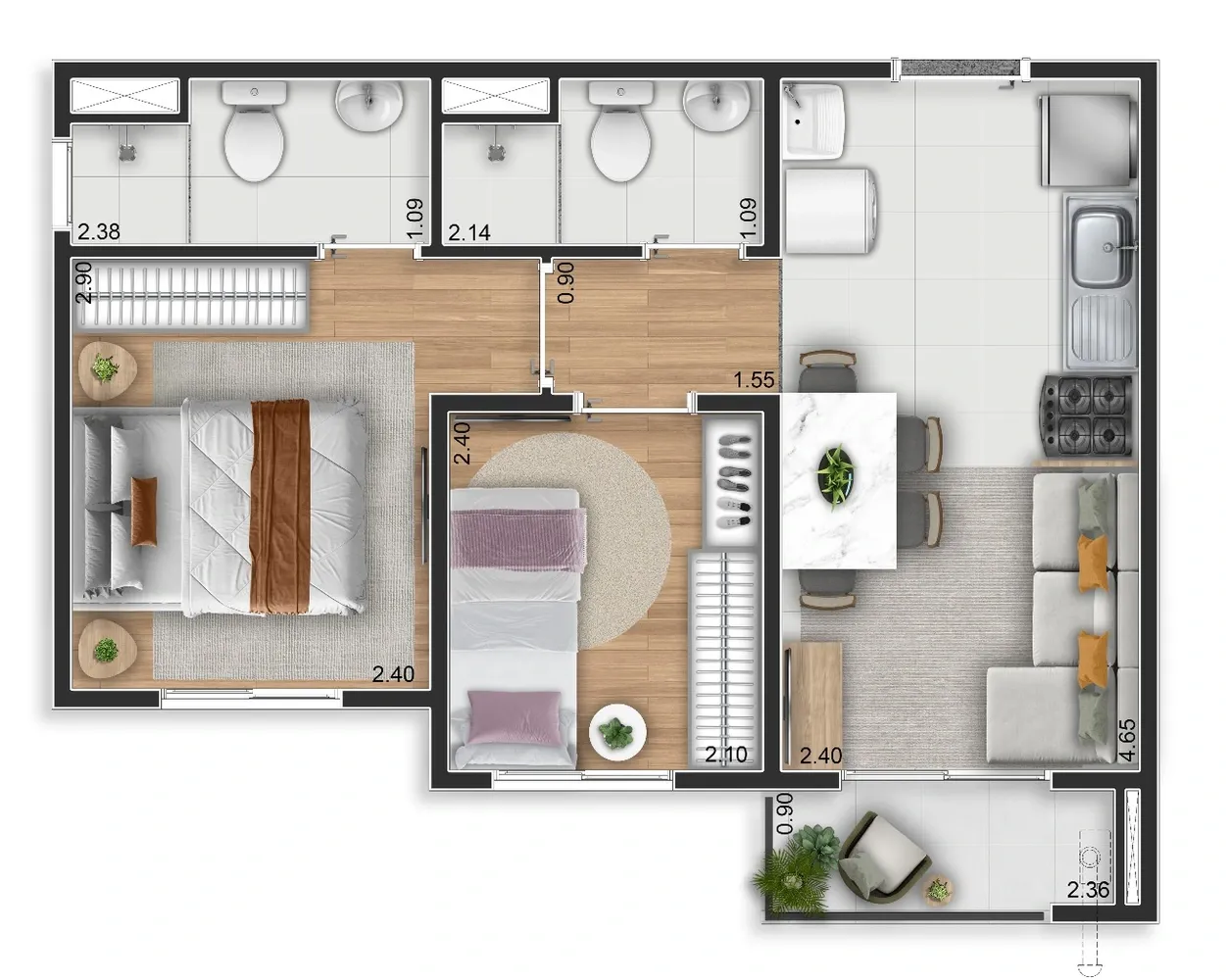 Planta humanizada suite-37 — Pleno Urban Vila Mariana
